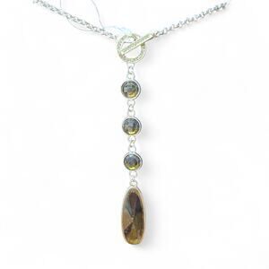 NWOT Silver-Tone Smoky Quartz Crystal Toggle Y-Lariat Drop Necklace